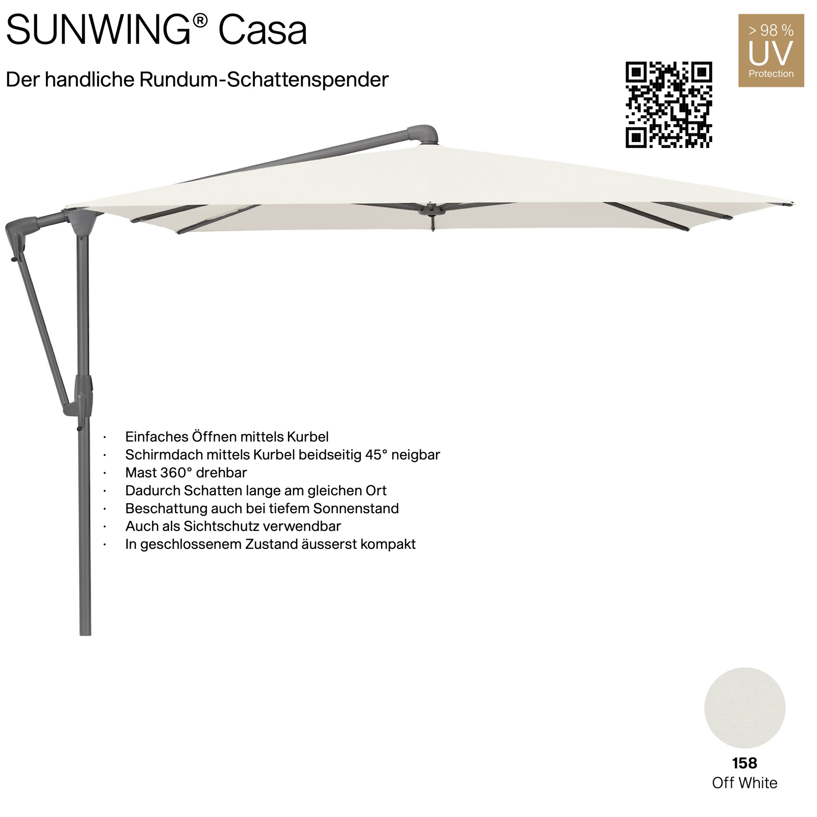 GLATZ Sonnenschirm SUNWING® CASA quadratisch 300 x 240 cm Gestell anthrazit Farbe 158 Off White Ampelschirm