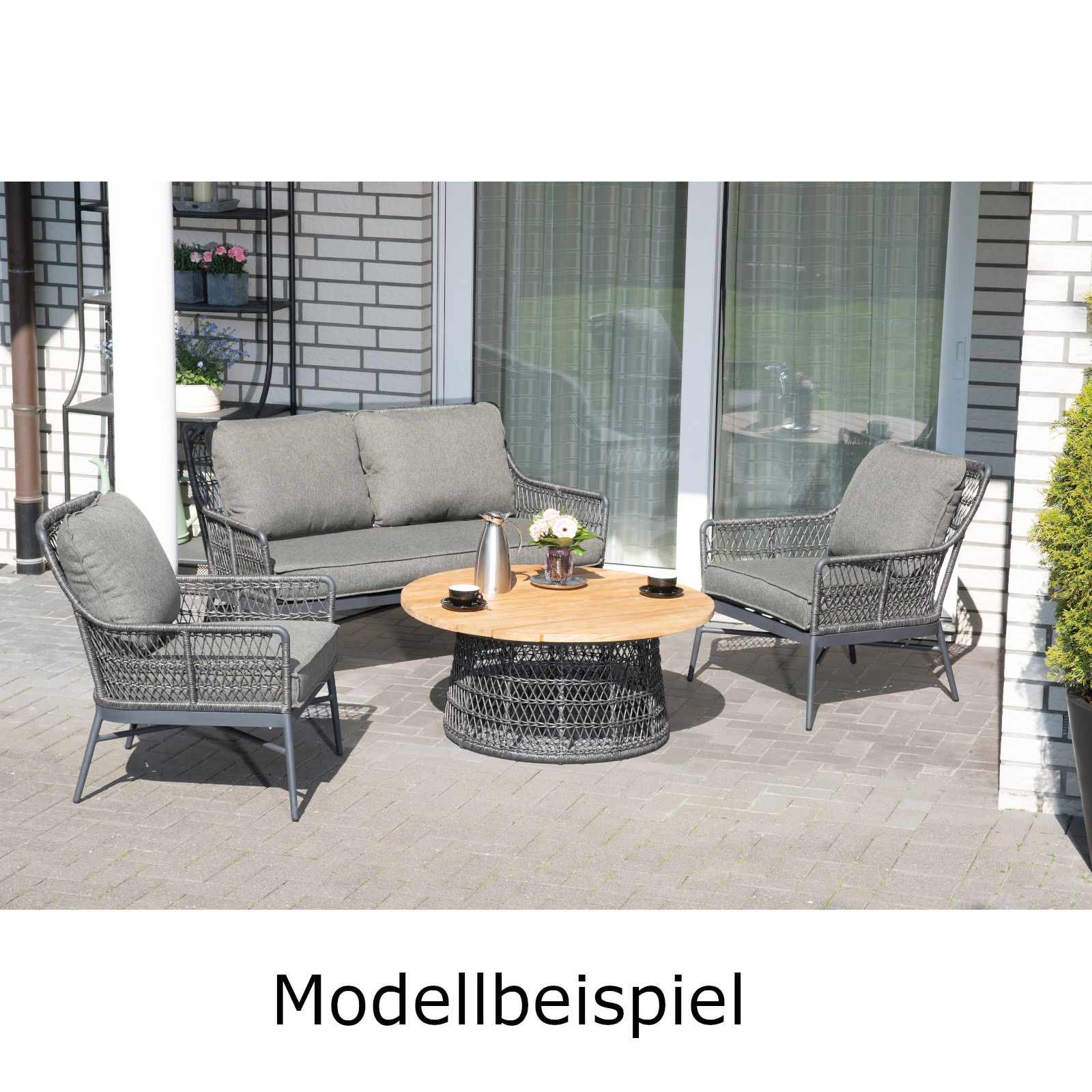 Sonnenpartner Retro Loungesessel Gartensessel Alu mit PE-Bespannung light coal