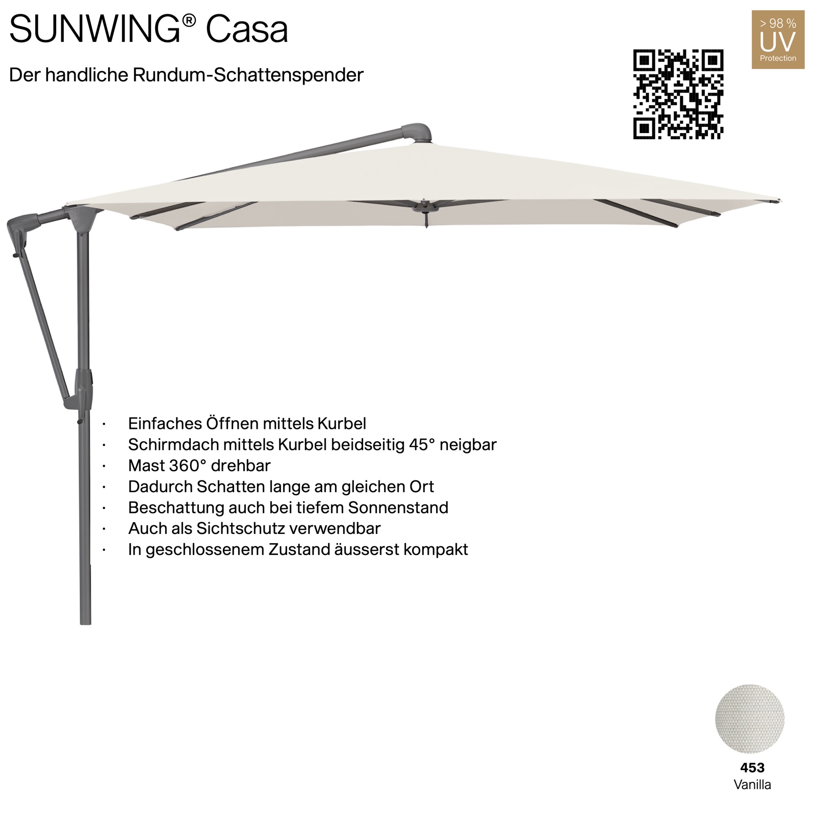 GLATZ Sonnenschirm SUNWING® CASA quadratisch 270 x 270 cm Gestell anthrazit Farbe 453 Vanilla Ampelschirm