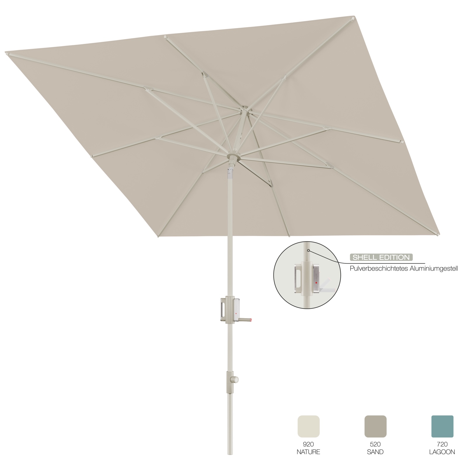 KNIRPS APOLL 240 x 240 cm quadratisch Balkonschirm 3 Farbvarianten Shell Edition Sonnenschirm