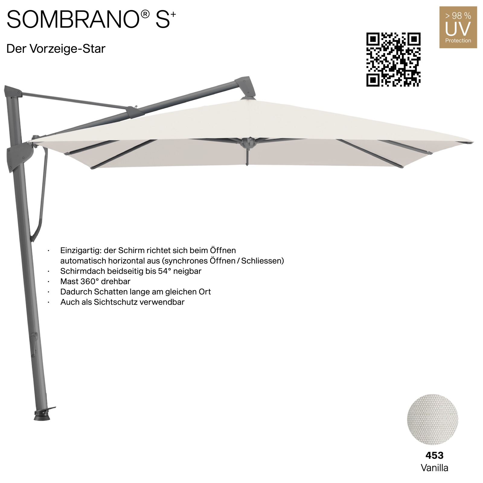 GLATZ Ampelschirm SOMBRANO® S+ quadratisch 300 x 300 cm Freiarmschirm Farbe 453 Vanilla