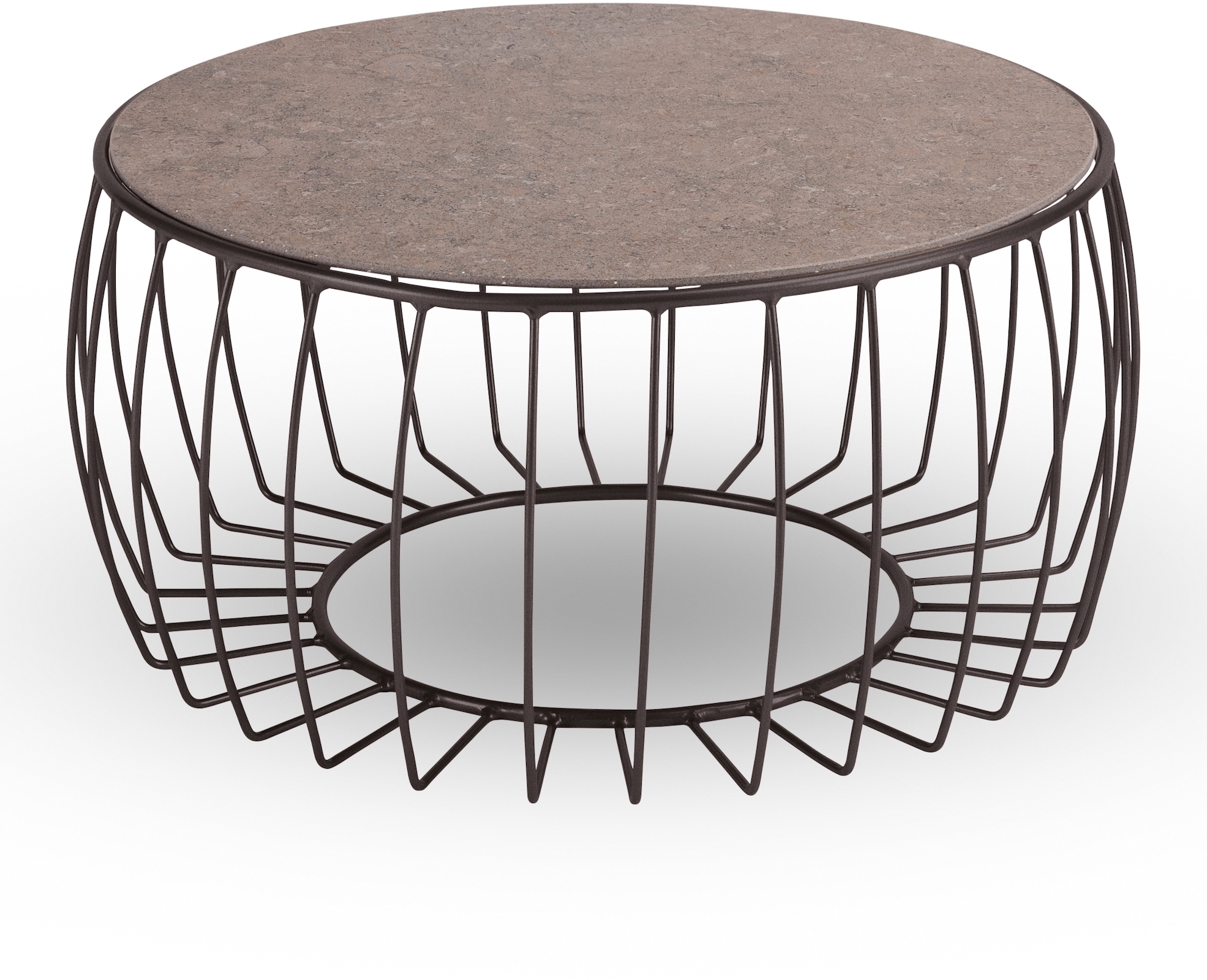 Ära by Stern Beistelltisch Oxo Ø 77 cm Aluminium schwarz matt konvex Tischplatte Dekton Stone grau Ära by Stern Beistelltisch Oxo Ø 77 cm Aluminium schwarz matt konvex Tischplatte Dekton Stone grau