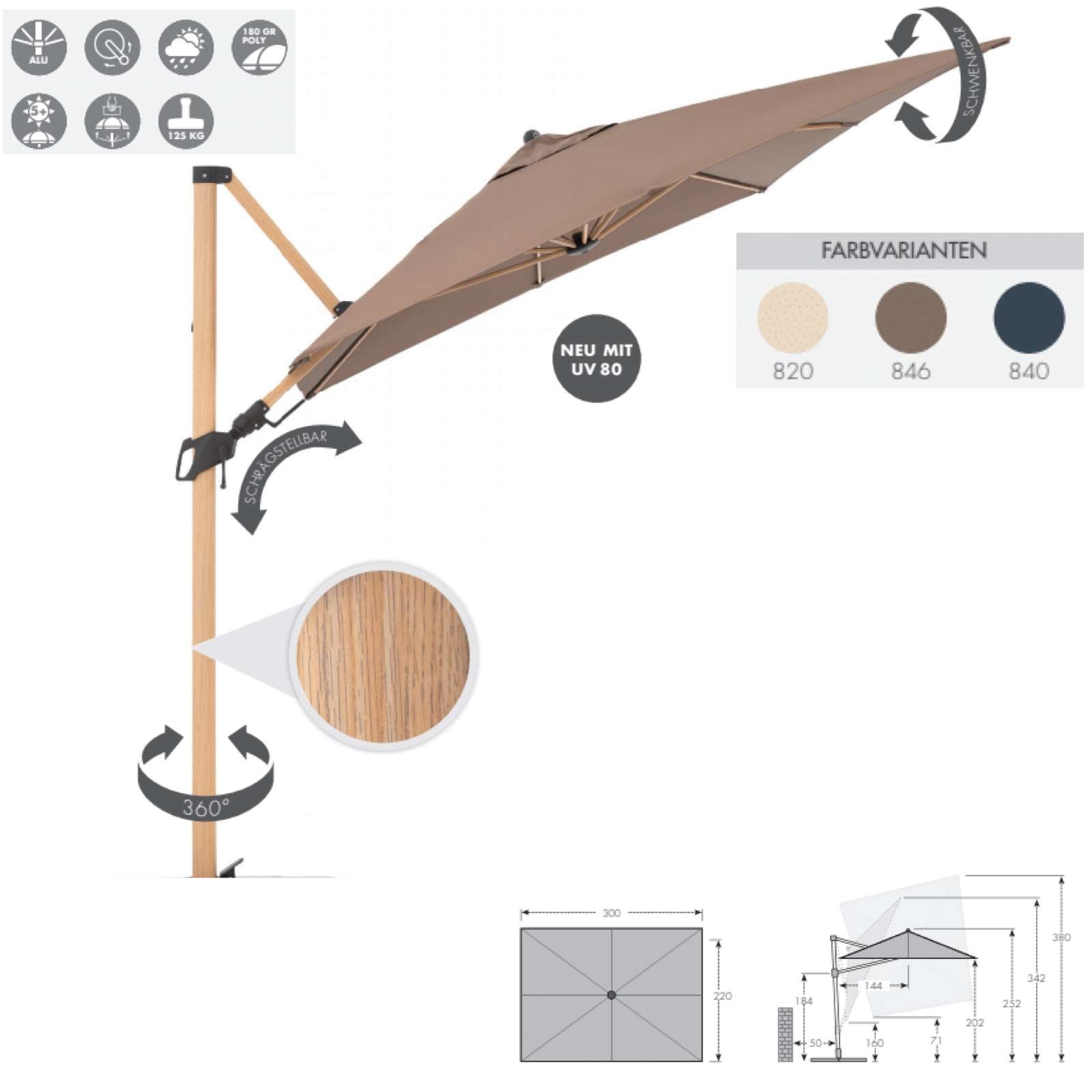 Doppler Alu Wood Pendel Side 220 x 300 cm Pendelschirm Ampelschirm 3 Farben 451268 Doppler Alu Wood Pendel Side 220 x 300 cm Pendelschirm Ampelschirm 3 Farben 451268