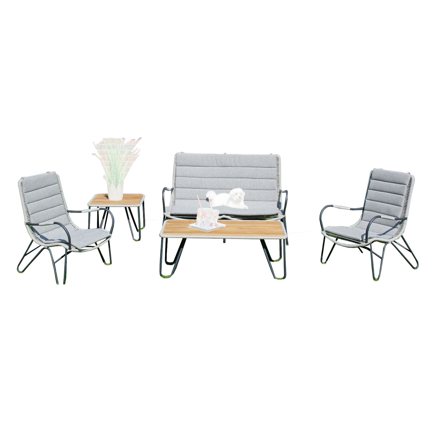 Sonnenpartner Charité 5-teilige Lounge-Sitzgruppe mit 2 Tischen silbergrau