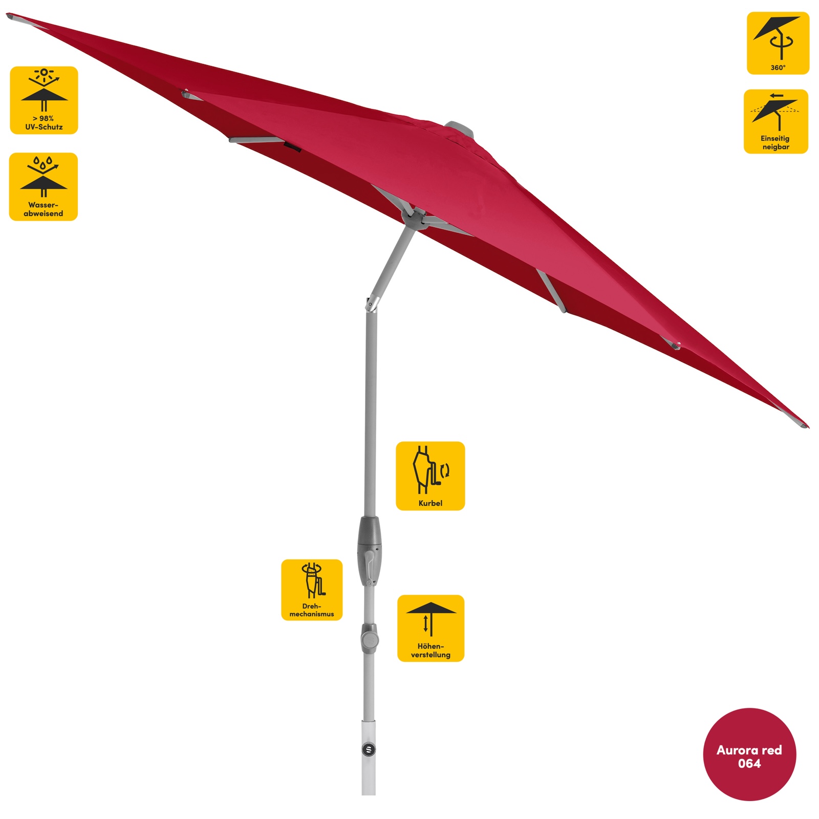 Sonnenschirm SUNCOMFORT® by Glatz Shell Turn rund ø 300 cm in Aurora Red 064