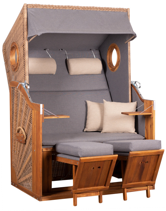 deVries Strandkorb "TREND 45" PE walnut Des. 751 mit Bullaugen 120 x 80 x 155 cm