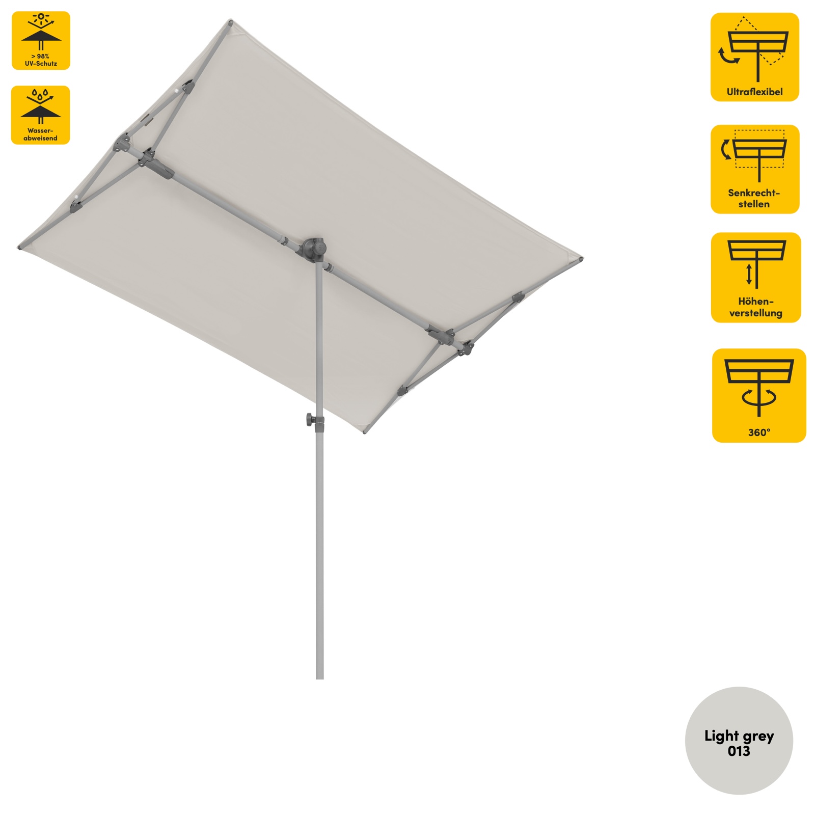 Sonnenschirm SUNCOMFORT® by Glatz Flex Roof rechteckig 195 x 140 cm Light Grey 013