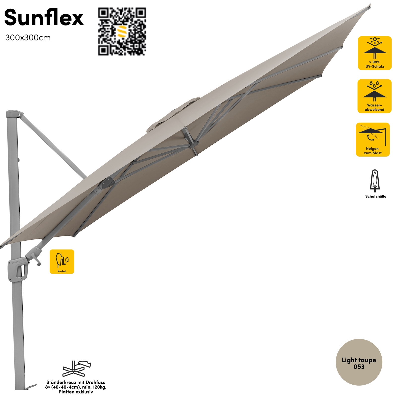 Sonnenschirm SUNCOMFORT® by Glatz Sunflex 300 x 300 cm in Light Taupe 053