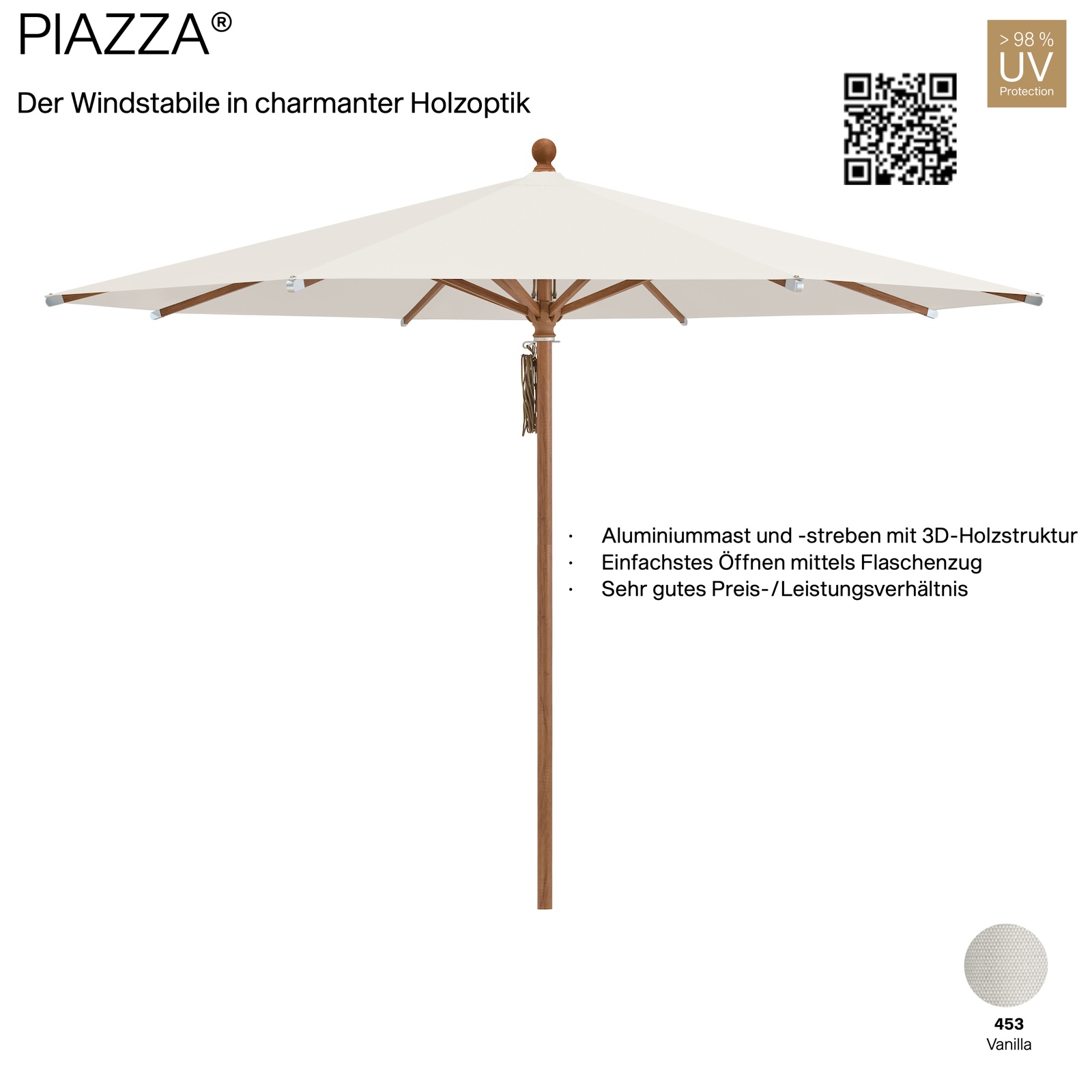 GLATZ Sonnenschirm PIAZZA rund 300 cm Mittelmastschirm Stoffqualität 4 Farbe 453 Vanilla