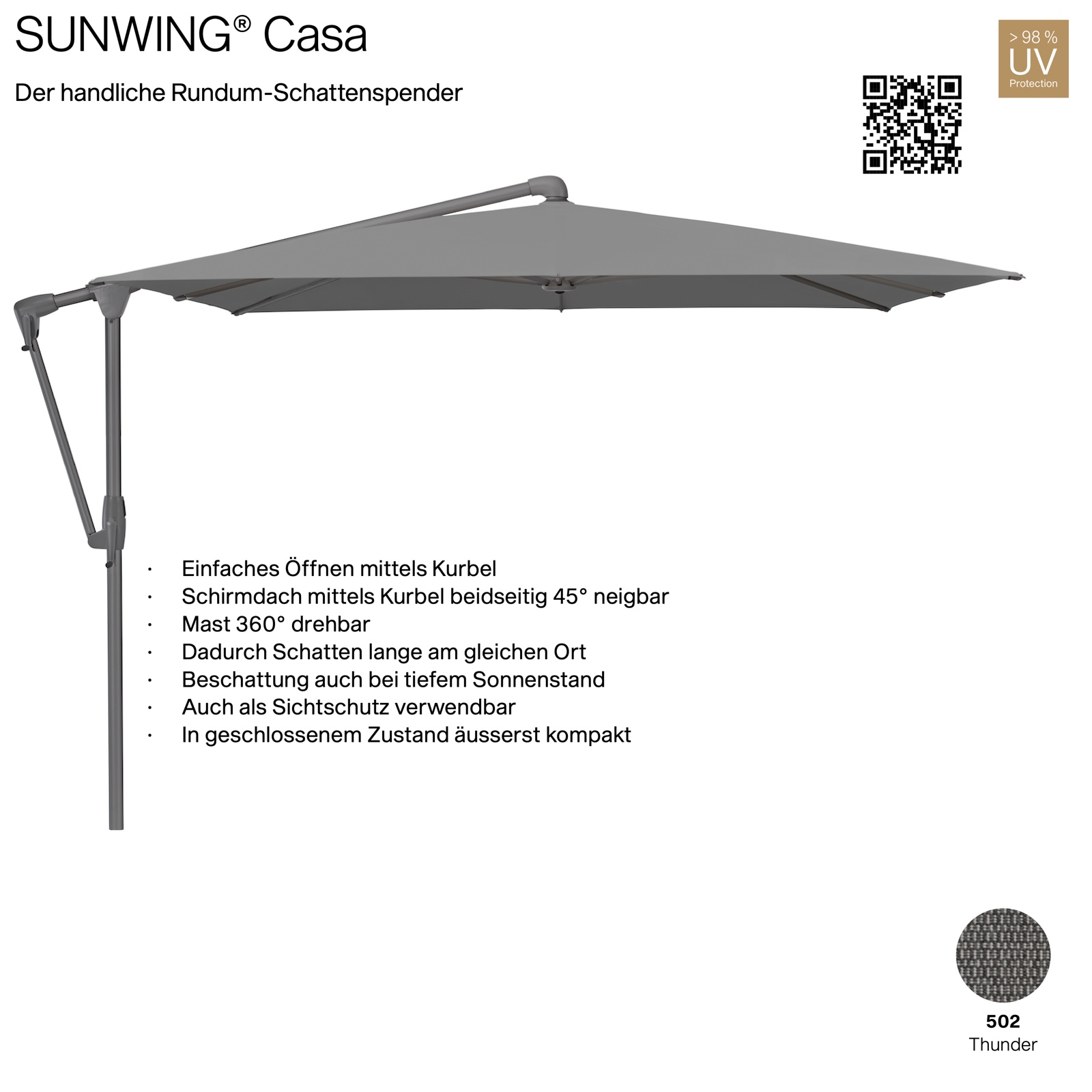 GLATZ Sonnenschirm SUNWING® CASA quadratisch 270 x 270 cm Gestell anthrazit Farbe 502 Thunder Ampelschirm