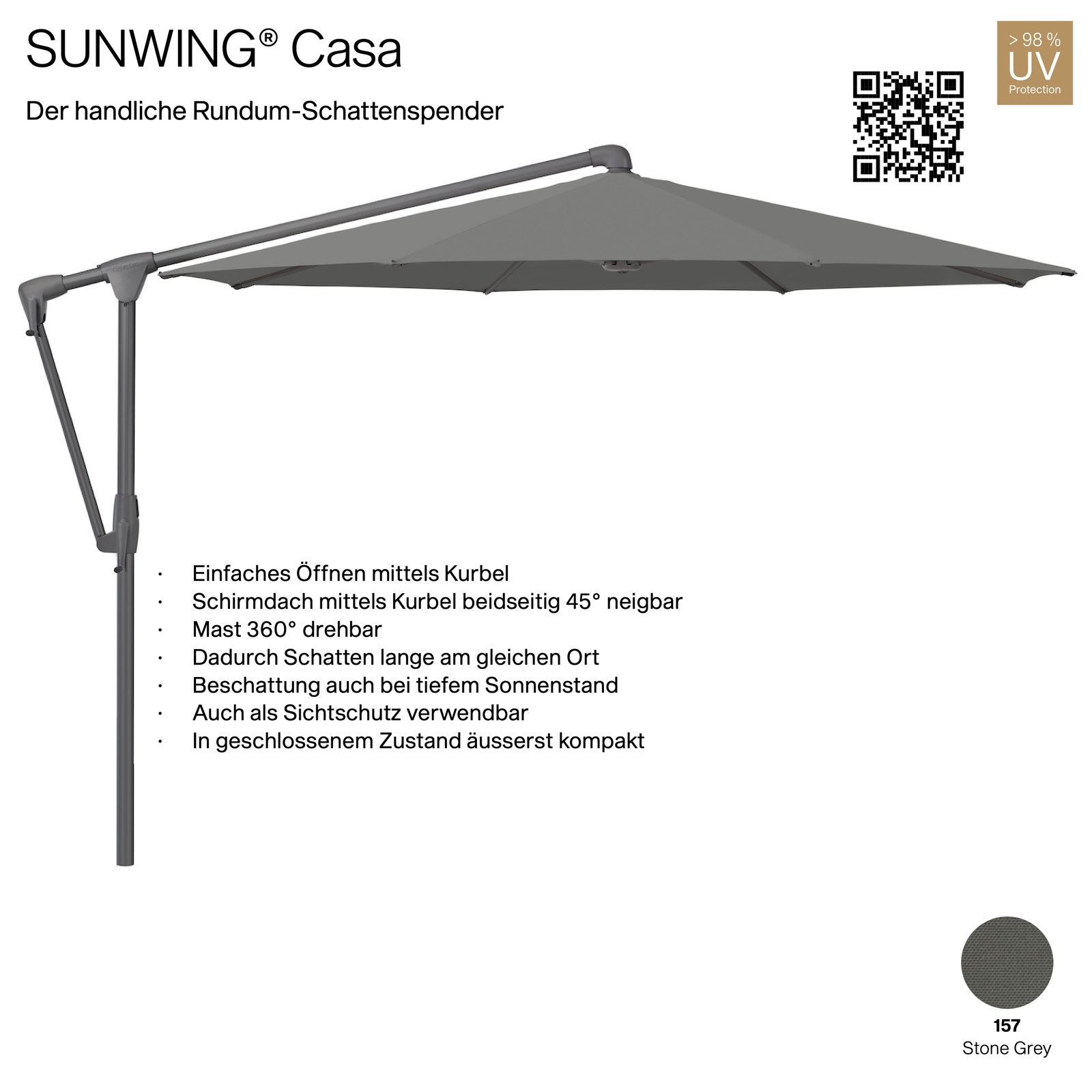 GLATZ Sonnenschirm SUNWING® CASA rund ø 300 cm Gestell anthrazit Farbe 157 Stone Grey Ampelschirm