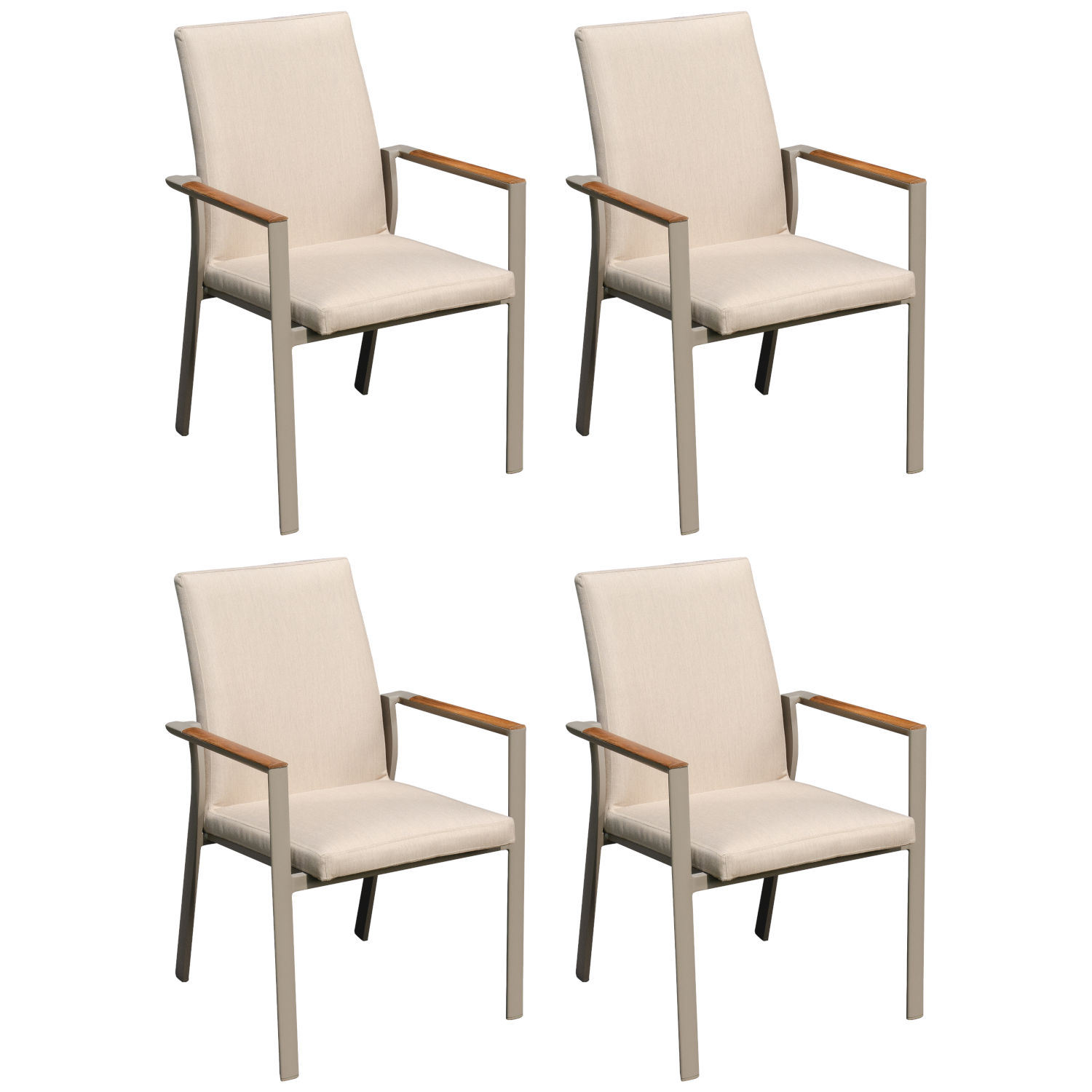 Sonnenpartner United 4er-Set Stapelsessel Stapelstuhl Aluminium champagner/Teakholz