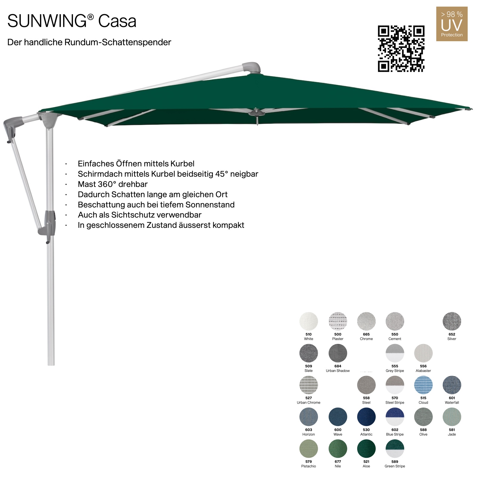 GLATZ Sonnenschirm SUNWING® CASA quadratisch 270 x 270 cm Gestell natureloxiert in 24 Farbvarianten