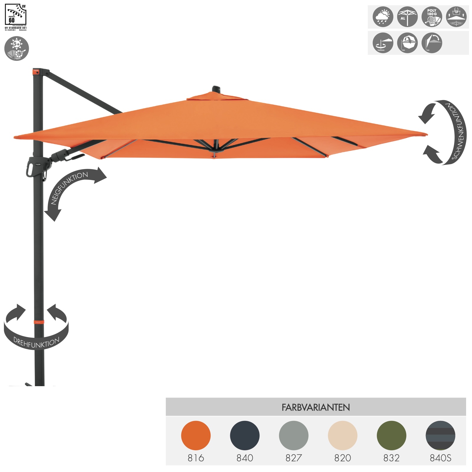 Doppler myZone Pendelschirm Side 210 x 210 cm Sonnenschirm 6 Farben Ampelschirm 452279 Doppler myZone Pendelschirm Side 210 x 210 cm Sonnenschirm 6 Farben Ampelschirm 452279