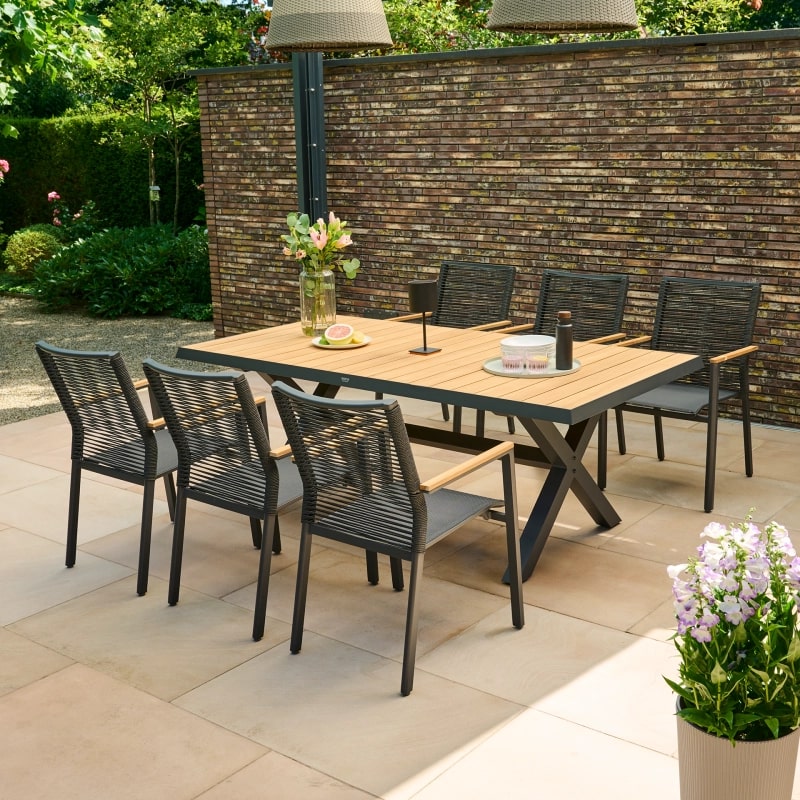 Siena Garden Bologna Stapelsessel - Teak FSC/Aluminiumgestell & Rope, schwarz (T88491)
