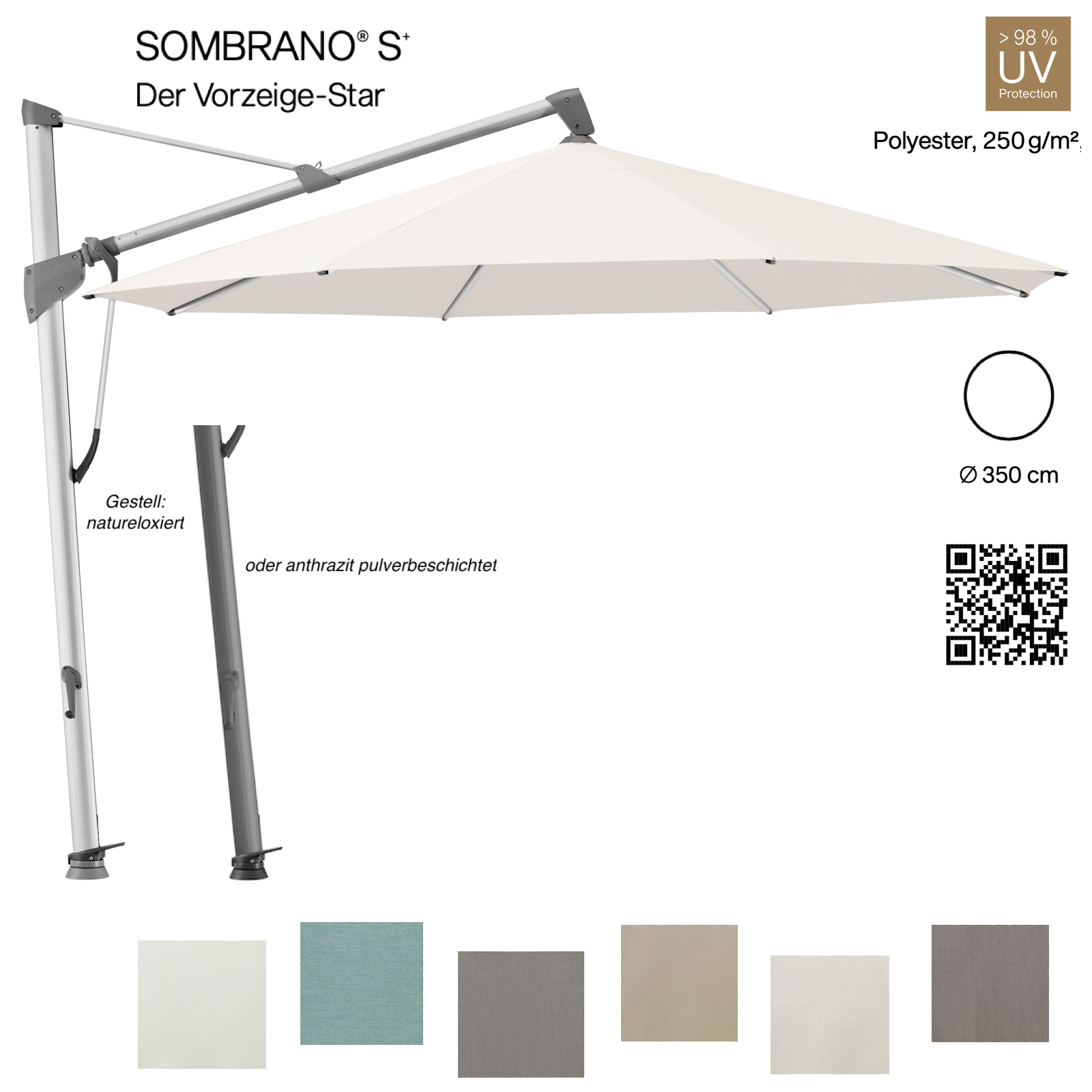 GLATZ Ampelschirm SOMBRANO® S+ rund ø 350 cm in 6 Farben Stoffklasse 4 Sonnenschirm GLATZ Ampelschirm SOMBRANO® S+ rund ø 350 cm in 6 Farben Stoffklasse 4 Sonnenschirm