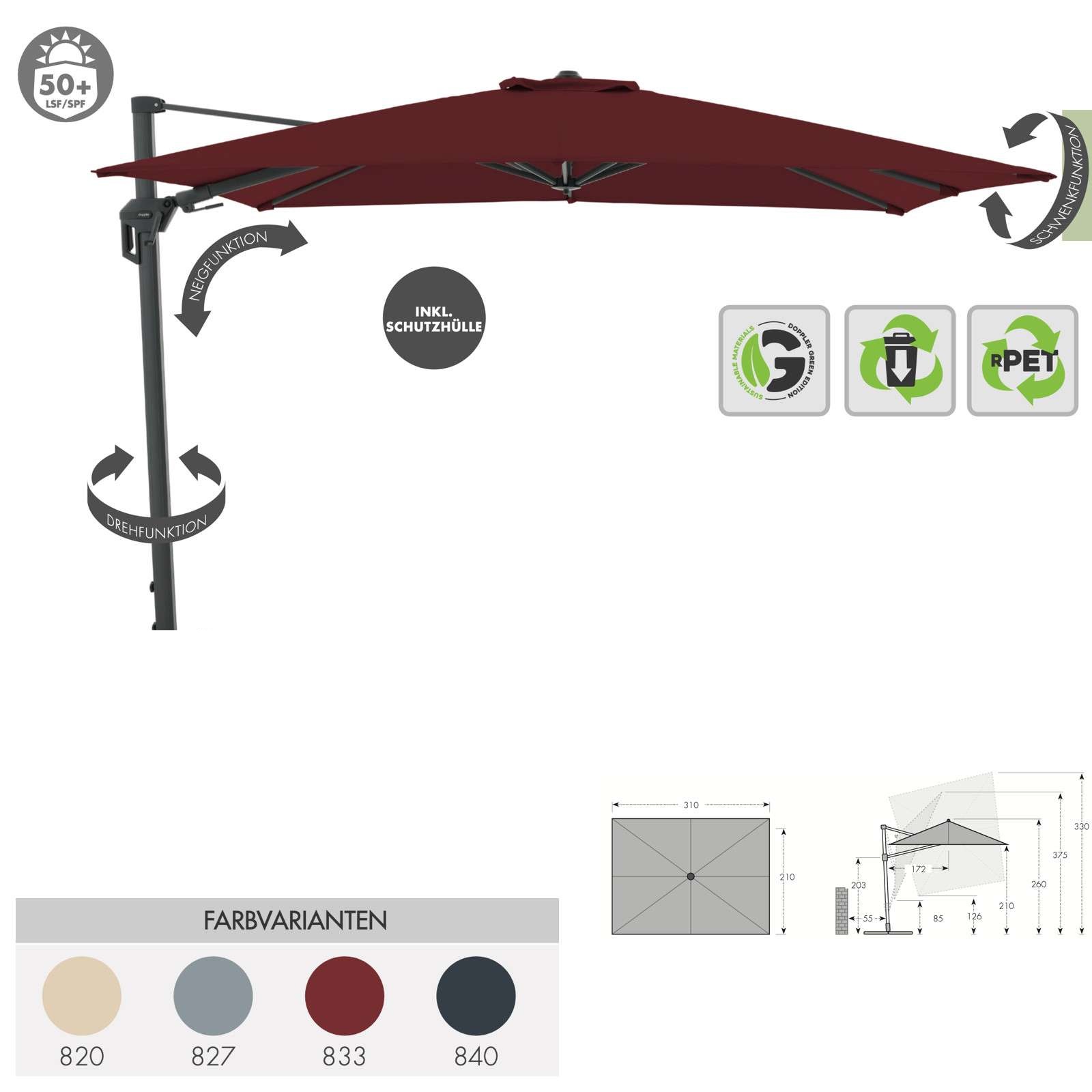 Doppler ACTIVE Pendel Green Edition 310 x 210 cm Pendelschirm Sonnenschirm Ampelschirm 4 Farben Doppler ACTIVE Pendel Green Edition 310 x 210 cm Pendelschirm Sonnenschirm Ampelschirm 4 Farben