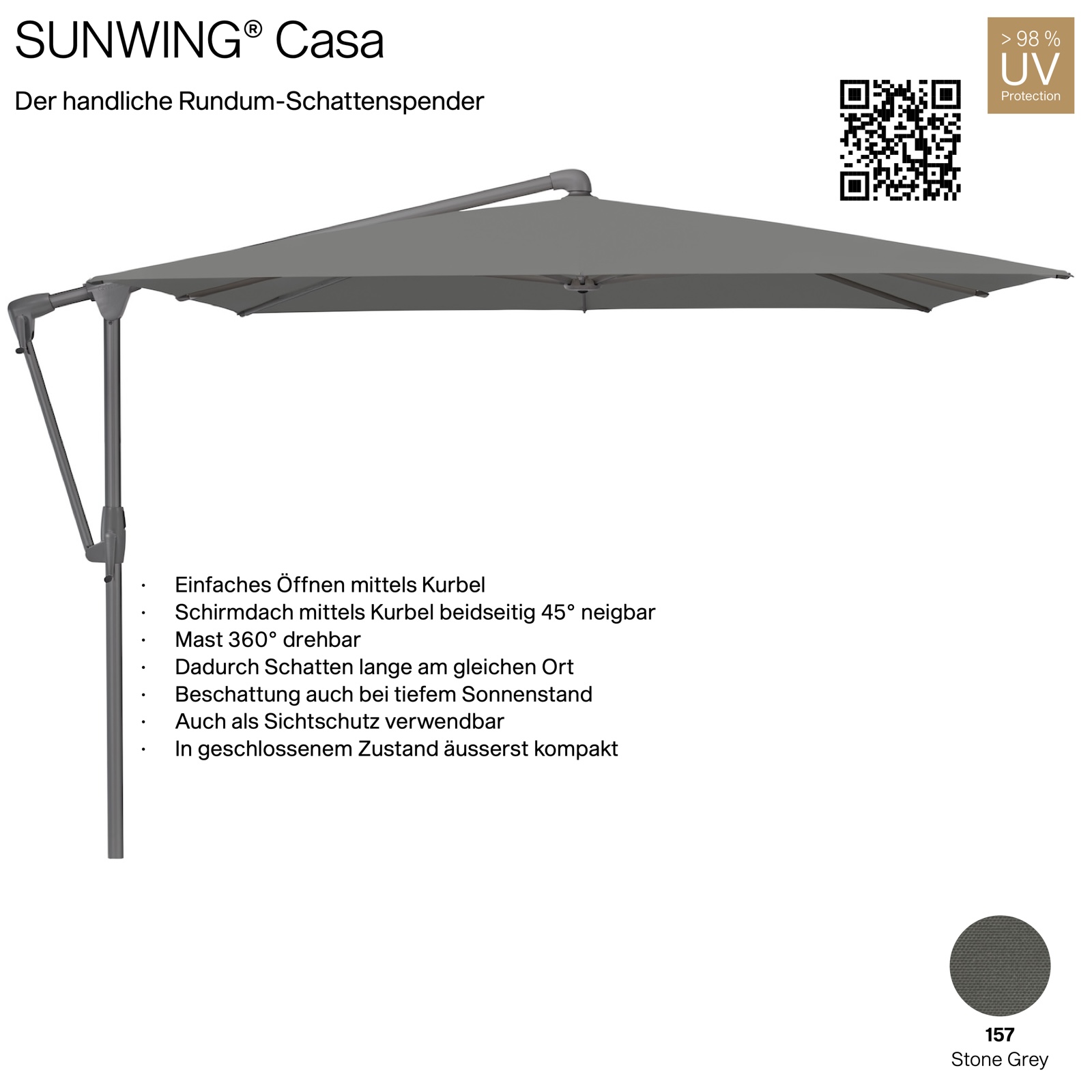 GLATZ Sonnenschirm SUNWING® CASA rechteckig 300 x 240 cm Gestell anthrazit Farbe 157 Stone Grey Ampelschirm