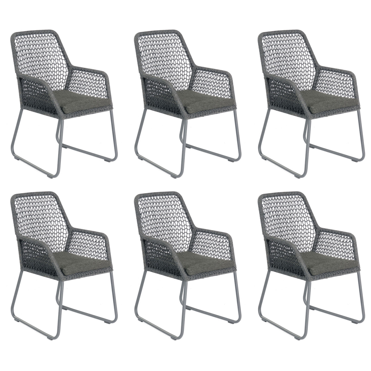 Sonnenpartner 6er-Set Gartensessel Poison Aluminium mit Polyrope dunkelgrau Gartenstuhl Sessel