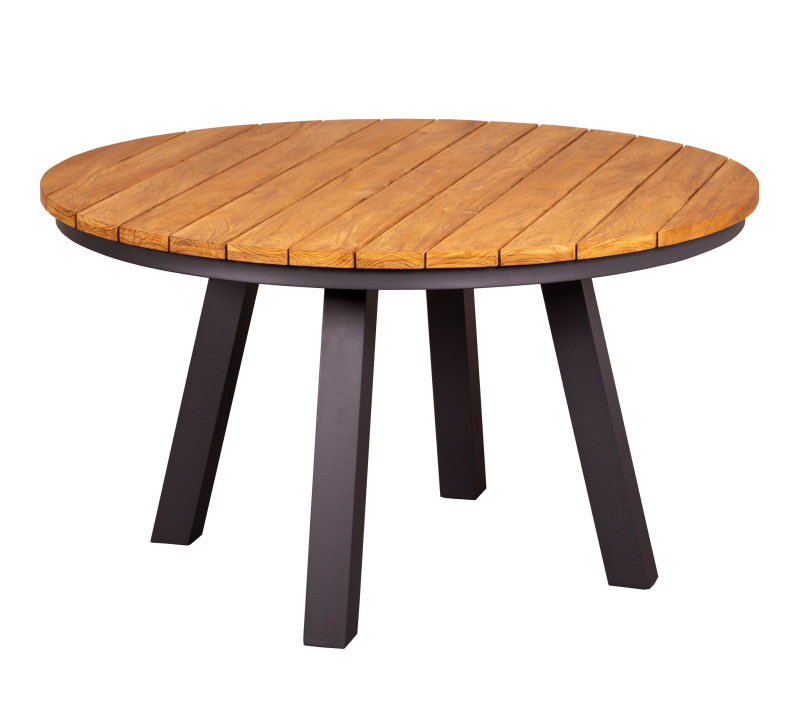 deVries Dining-Tisch "VERMONT" - Tischplatte aus Teakholzleisten ø130 x 77 cm
