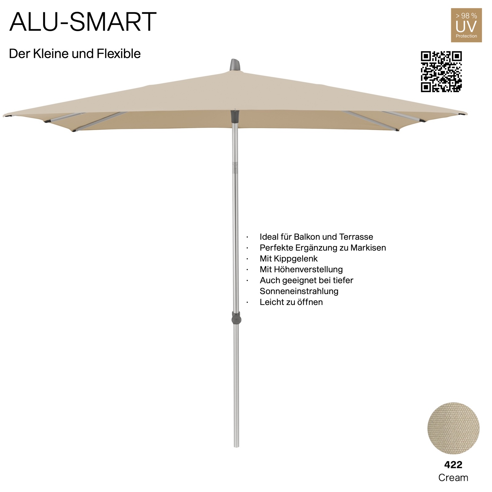 GLATZ Sonnenschirm ALU-SMART 210 x 150 cm Gestell natureloxiert Farbe 422 Cream