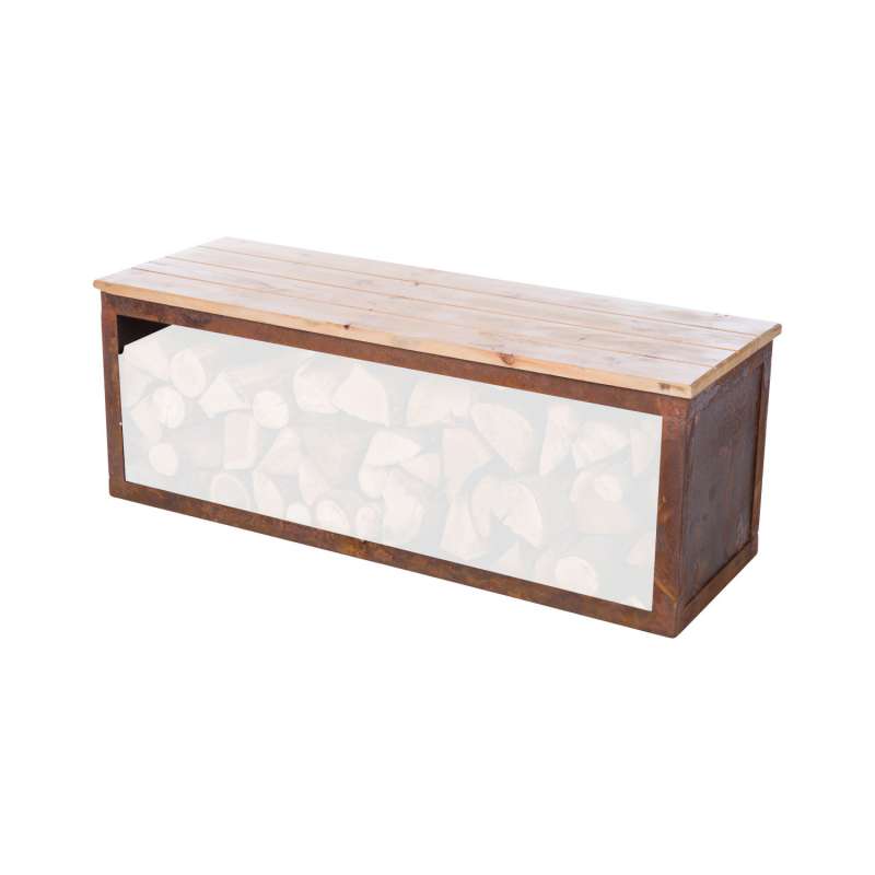 REDFIRE Holzlagerbank Tyr 120x42x42 cm Holz/Stahl Rost-Look Out­door-Bank mit Stauraum